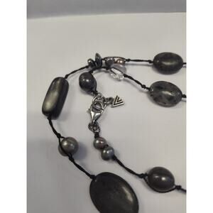 Silpada Sterling Silver Hand Knotted Pearl Necklace Black Gray Beads 36 Inch